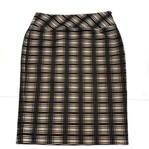J. Crew Beige Black Checkered Career Professional Unlined Pencil Skirt Size 8